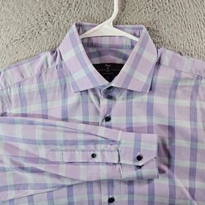Robert Talbottt Dress Shirt Men Size 16‎ Button Up Long Sleeve Purple Plaid